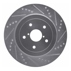 Subaru Impreza Brake Rotor (1) - Rear Right - R1 Concepts - Drilled & Slotted - Silver - `05-`07